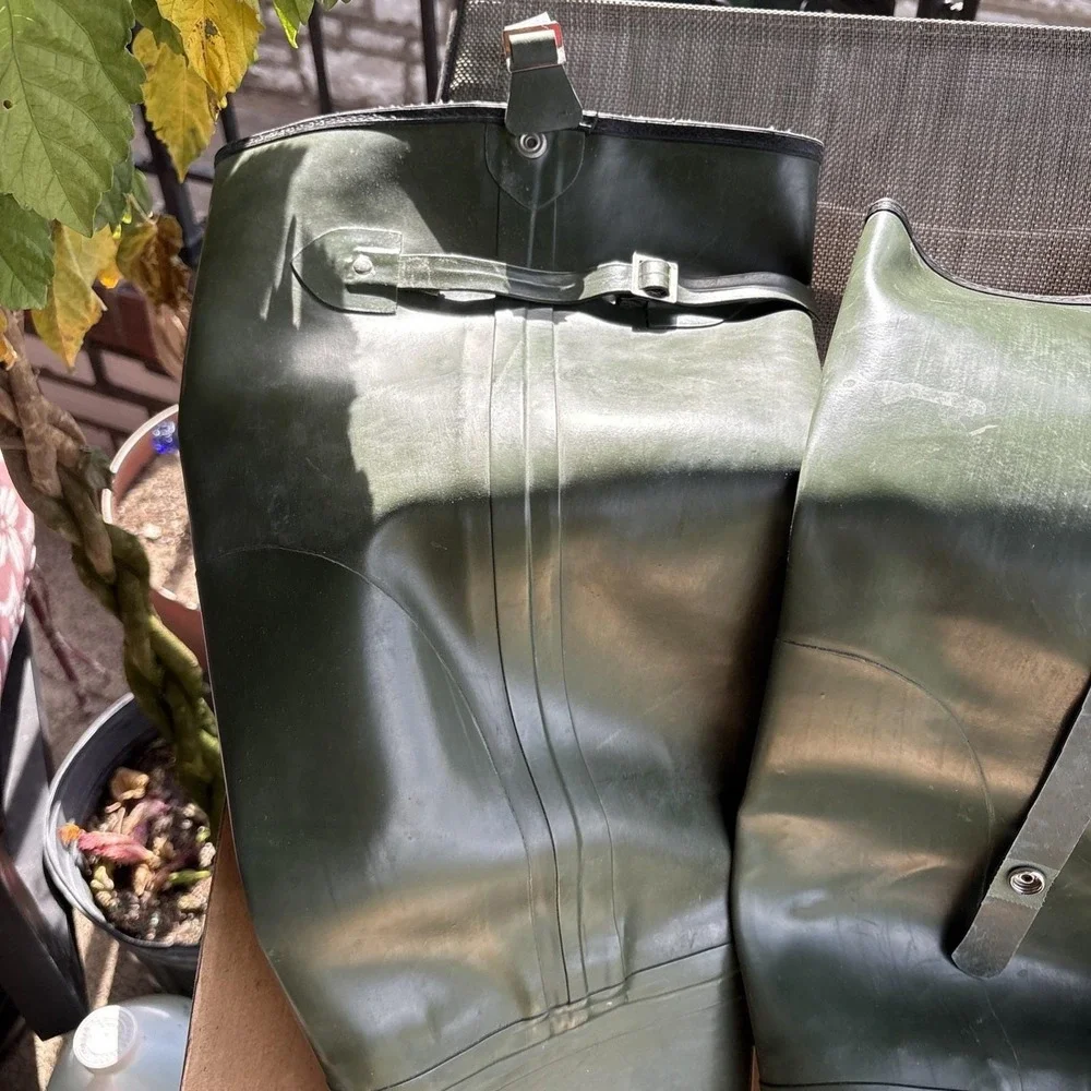 American Camper Vulcanized Fully Lined GreenRubber Hip Waders Mens 5 Steel Shank